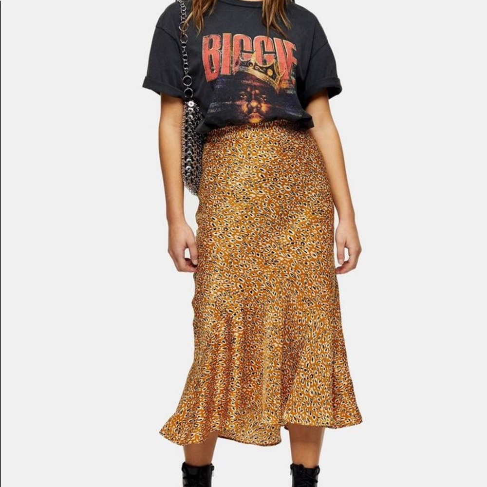 NWT TOPSHOP Leopard Satin Midi Skirt
